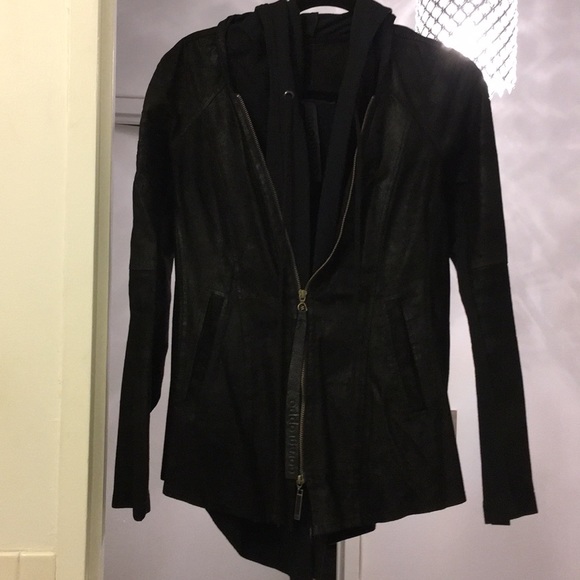 Goat leather jacket with attached cotton hoodie - Picture 1 of 6